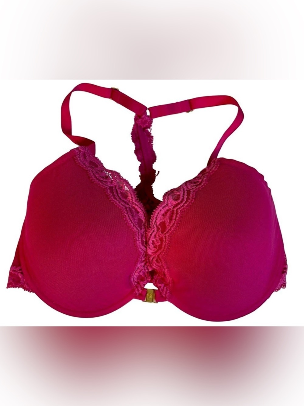 Natori Feathers Front Close underwire Racerback Bra Pink 32DD